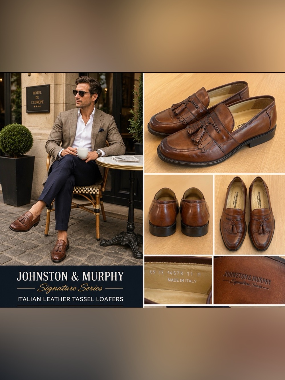 Johnston & Murphy Signature Series Italian Leather Tassel Loafers 11M NEW